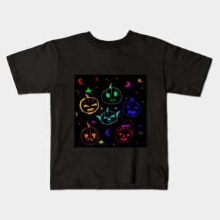 Ghost pumpkin neon on Halloween Kids T-Shirt